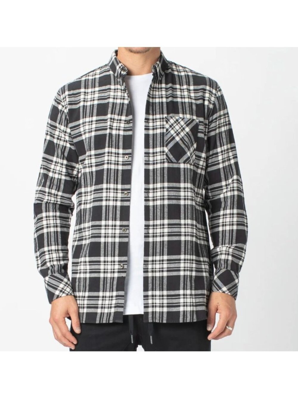 Zanerobe Work Flannel Long Sleeve Shirt Black / Milk Size S